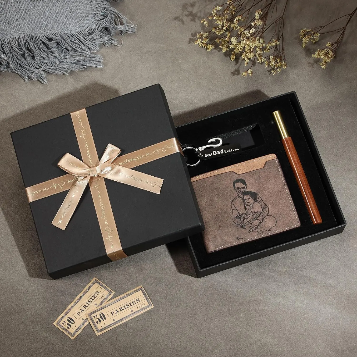 JewelOra Personalized Gifts for Men - Custom Photo Mens Wallet & Keychain Gifts Set for Father's Day - Customized Gift Box for Dad, Husband (Wallet Sets-3)