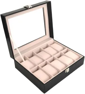 Jewelry Box 10-Digit Watch Box PU Leather Transparent Cover Storage Box Watch Box