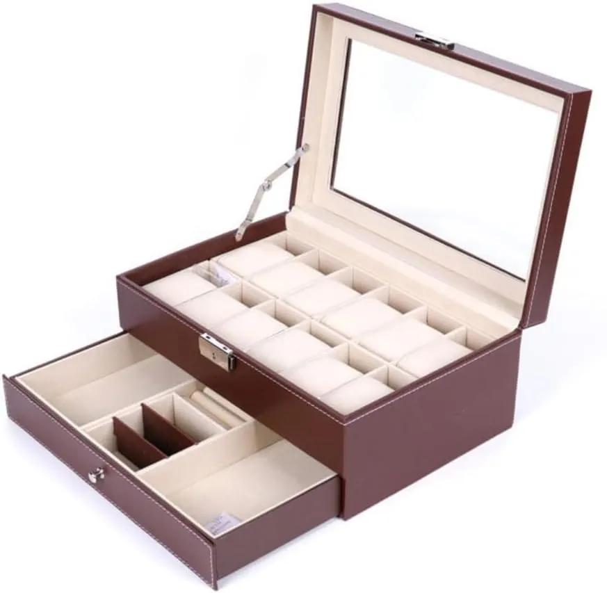 Jewelry Box Double Layer 12-position Watch Jewelry Box Transparent 12-position Watch Box Jewelry Box Jewelry Storage Box jewlery box(Black)