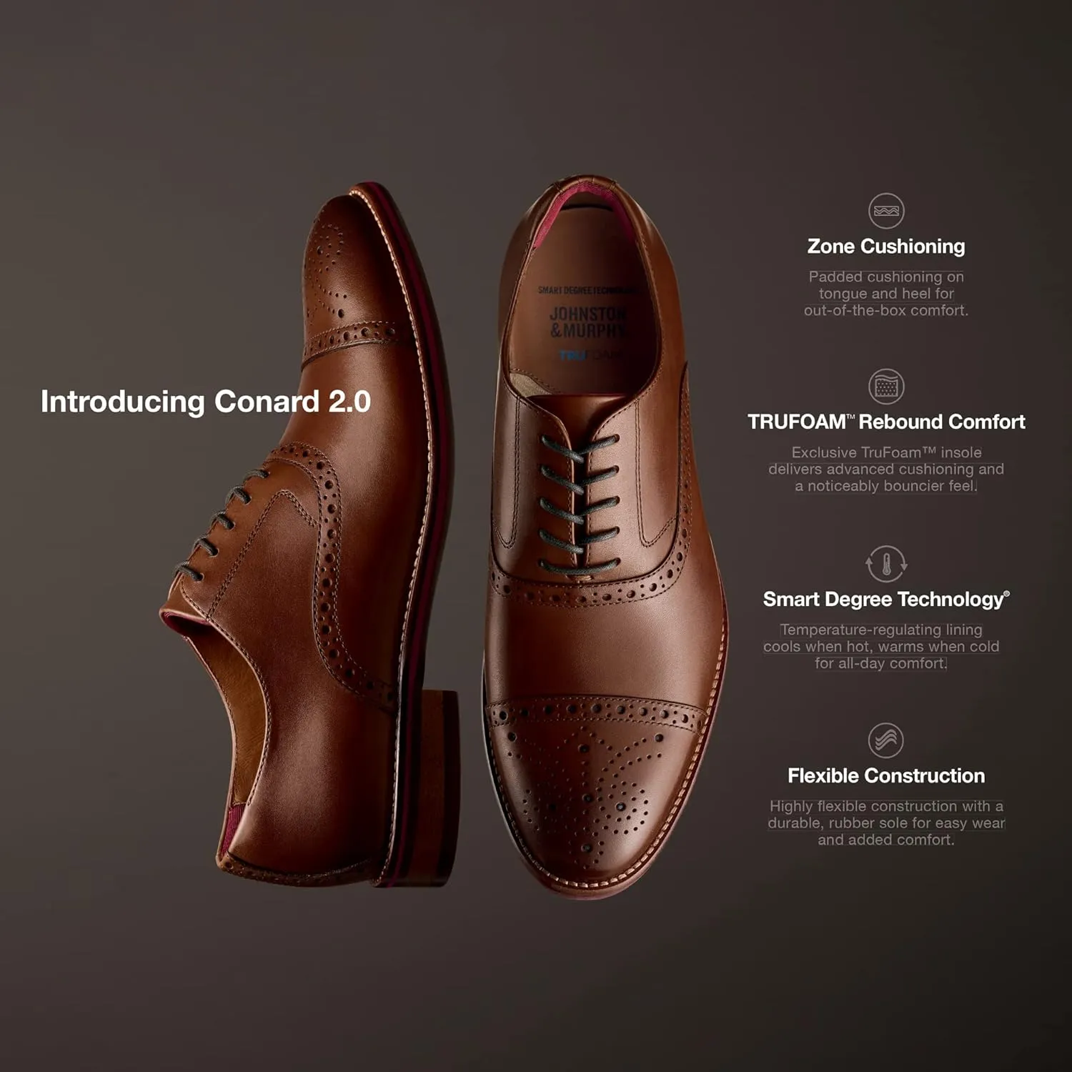 Johnston & Murphy Men’s Conard 2.0 Cap Toe Shoe – Men's Dress Shoes, Dress Shoes for Men, Rich Italian Leather Shoes, Men’s Work Shoes, Cushioned Footbed & Rubber Sole