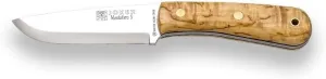 Joker Knife Mountaineer 135, 4.3 in. Blade Sandvik 14C28N, Curly Birch Handle, Brown Leather Sheath, Fishing, Hunting, Camping and Trekking Tool (Leather Sheath)