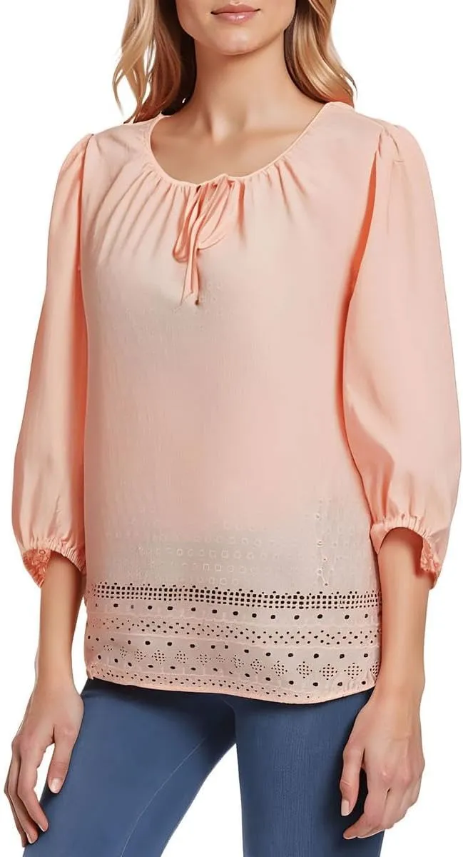 Jones New York Womens Eyelet Cotton Blouse