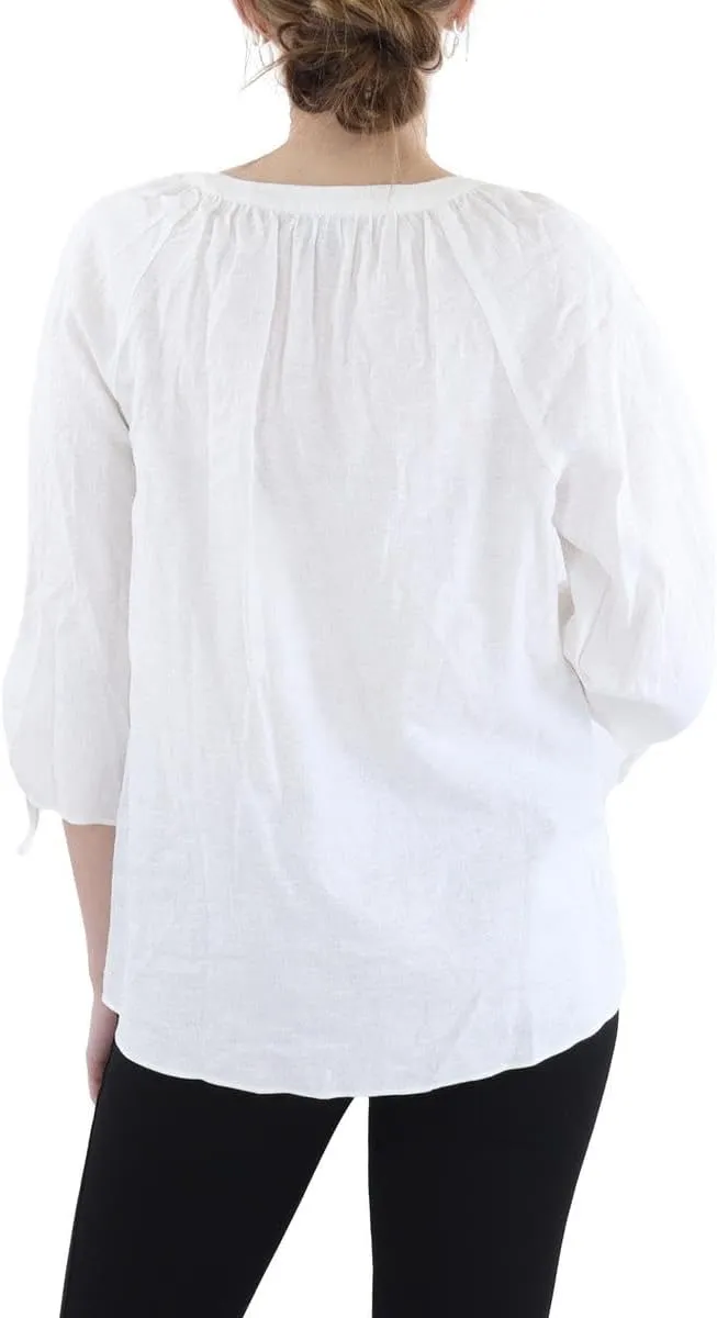 Jones New York Womens Petites Linen Blend Split Neck Pullover Top