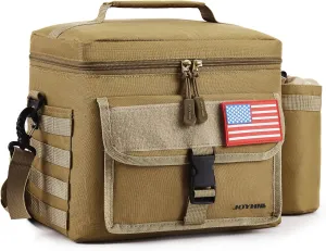 JOYHILL Tactical Lunch Box for Men, Insulated Lunch Bag with Detachable Bottle Pouch Holder, Large Durable Thermal Cooler Bag for Adult, Leakproof Bag for Work, Camping, Picnic, Sandy,13 L/18 Can