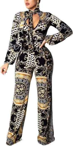 Jumpsuit for Women Sexy Elegant Long Straight Pants Cocktail Printing Jumpsuits Party Club with Zipper