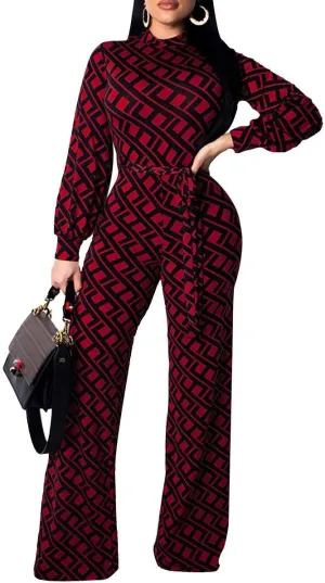 Jumpsuit for Women Sexy Elegant Long Straight Pants Cocktail Printing Jumpsuits Party Club with Zipper