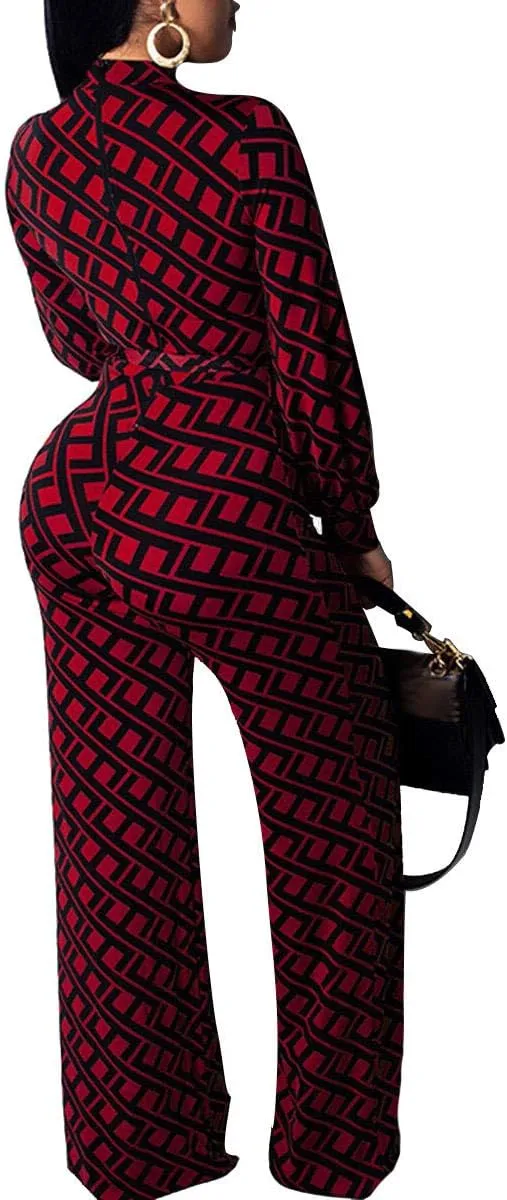 Jumpsuit for Women Sexy Elegant Long Straight Pants Cocktail Printing Jumpsuits Party Club with Zipper