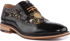JUSTINREESS Ross Men's Lace Up Leather Floral Brogue Shoes (Black, Size 10)