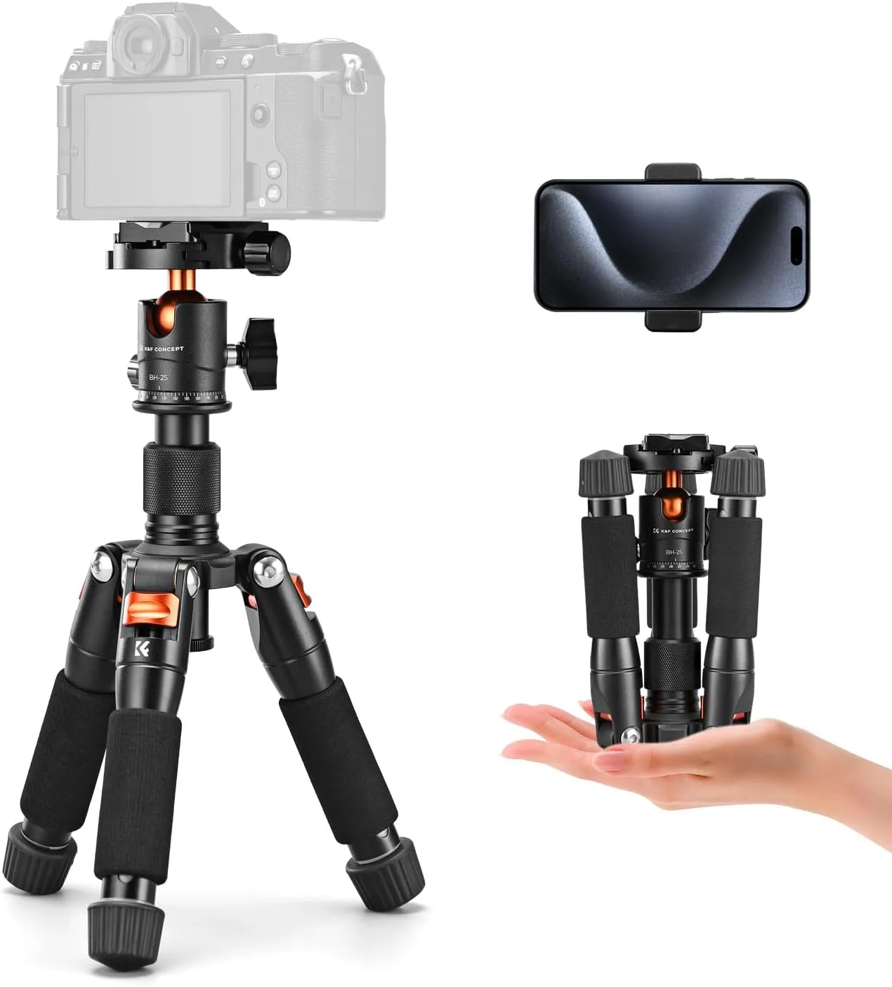 K&F Concept Mini Desktop Tripod, 20.5''/ 52cm Compact Desk Tripod with 360 Degree Ball Head, 1/4 inch Quick Release Plate for Camera Video Camcorder, Load up to 13.22 lbs/6 KG