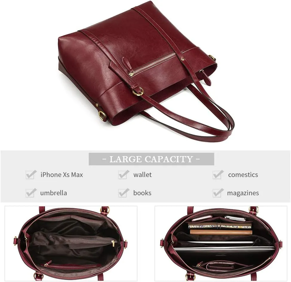 Kattee Genuine Leather Women Tote Bag Soft Handbags Vintage Shoulder Purses Fashion Top Handle Bag Large Capacity