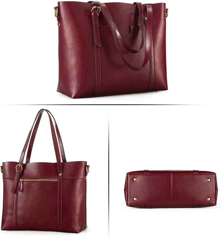 Kattee Genuine Leather Women Tote Bag Soft Handbags Vintage Shoulder Purses Fashion Top Handle Bag Large Capacity