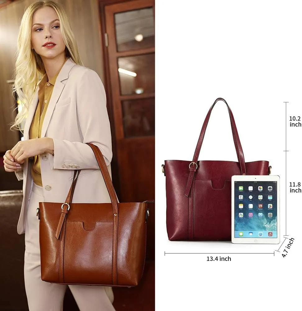 Kattee Genuine Leather Women Tote Bag Soft Handbags Vintage Shoulder Purses Fashion Top Handle Bag Large Capacity