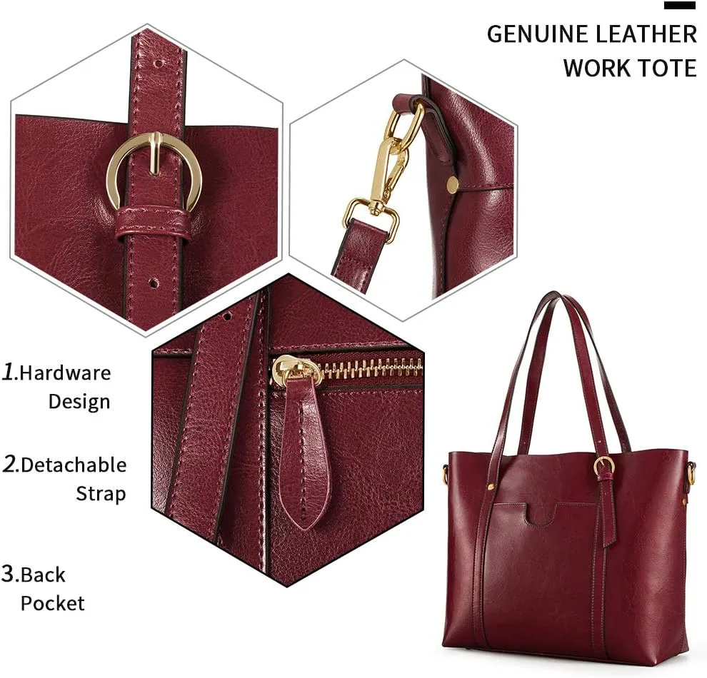 Kattee Genuine Leather Women Tote Bag Soft Handbags Vintage Shoulder Purses Fashion Top Handle Bag Large Capacity