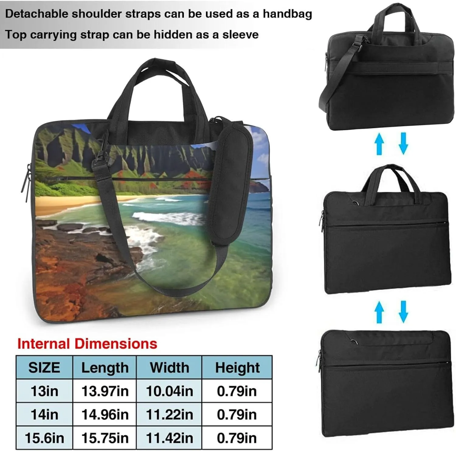 Kauai Hawaii Seashore Laptop Shoulder Bag Portable Laptop Bag Laptop Case Crossbody Briefcase w/Strap Handle