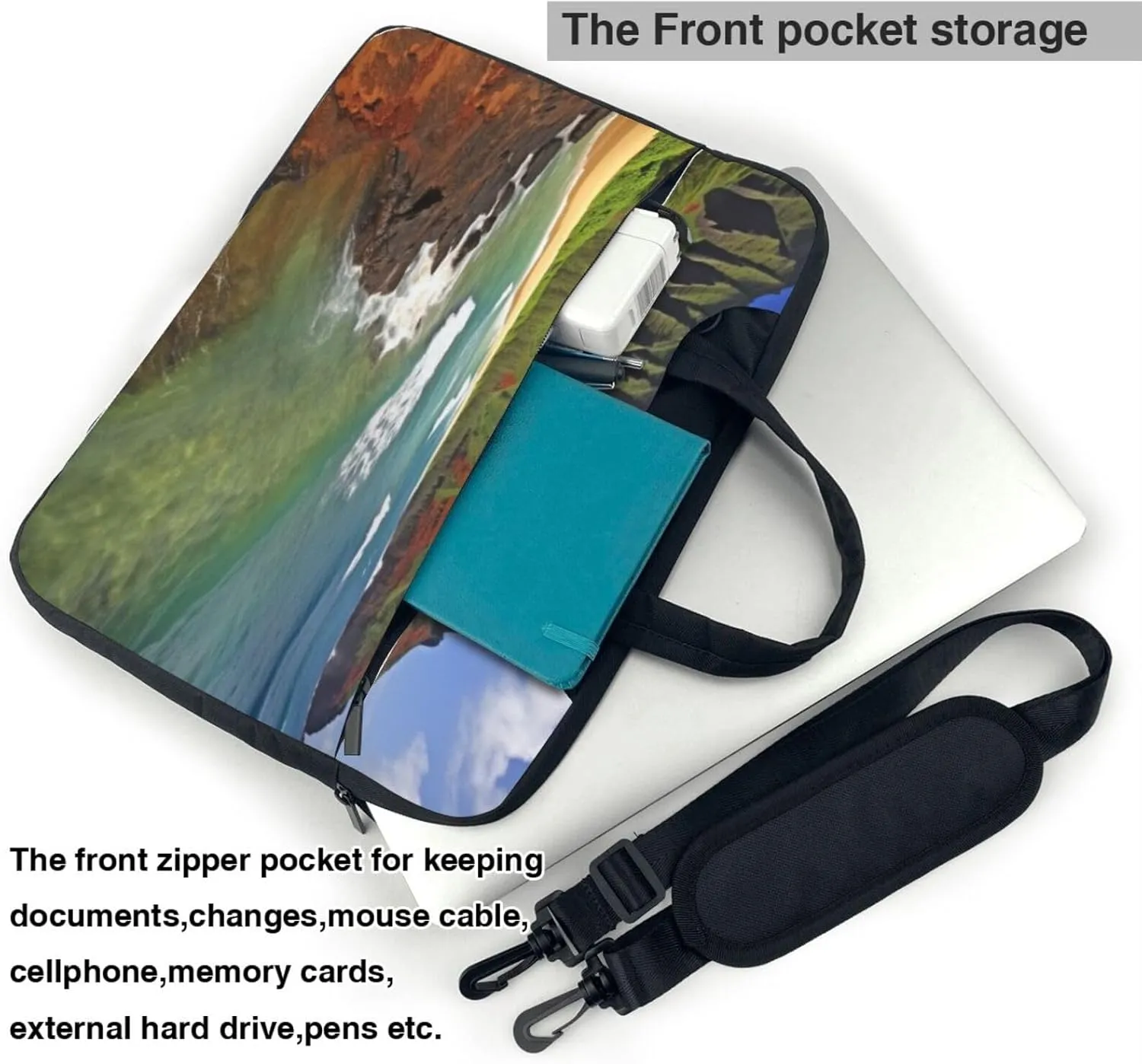 Kauai Hawaii Seashore Laptop Shoulder Bag Portable Laptop Bag Laptop Case Crossbody Briefcase w/Strap Handle