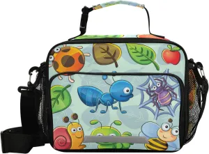 Kcldeci Cute Bugs Bees Insulated Lunch Bag for Women Men, Snails Spider Apple )Reusable Lunch Box, Cooler Lunch Bag with Adjustable Shoulder Strap Large Lunch Box