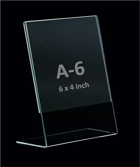 Kebica Clear Design Acrylic Table Display Stand 6x4 inch A-6 Sign Stand - Paper Holder and Menu Holder Display