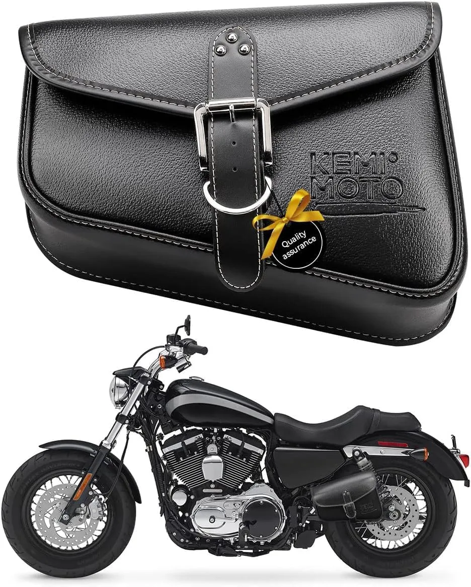 KEMIMOTO Motorcycle Swing Arm Bag Synthetic Leather 10L Left Side Solo Tool Bag Compatible with Softail Sportser Dyna Low Rider Fat Bob Rebel 300 500