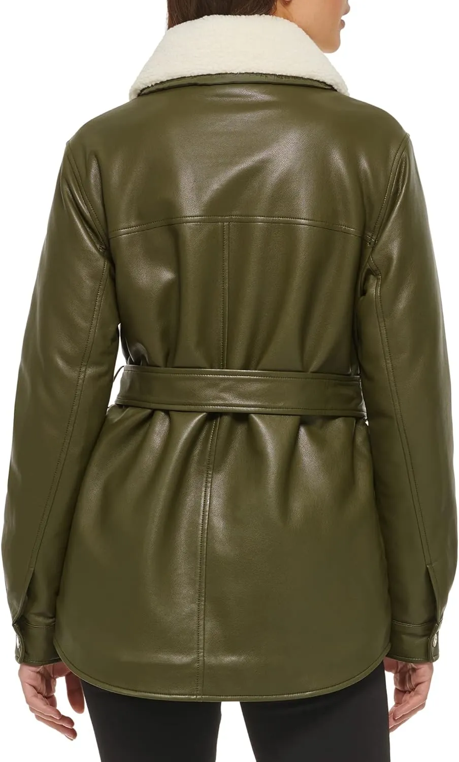 Kenneth Cole Women's Modern Updated Shacket Belted Trench Faux-Leather