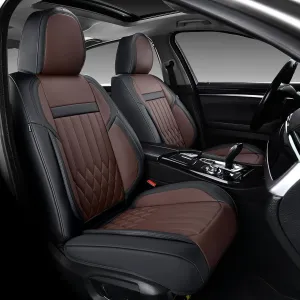 KEYOOG 2-Seater Waterproof and Breathable Nappa Leather Car Seat Covers Full Set, Fit for Front Seats of Cars, Compatible with Airbags, Car Seat Protector Covers for Most Cars - Black Coffee