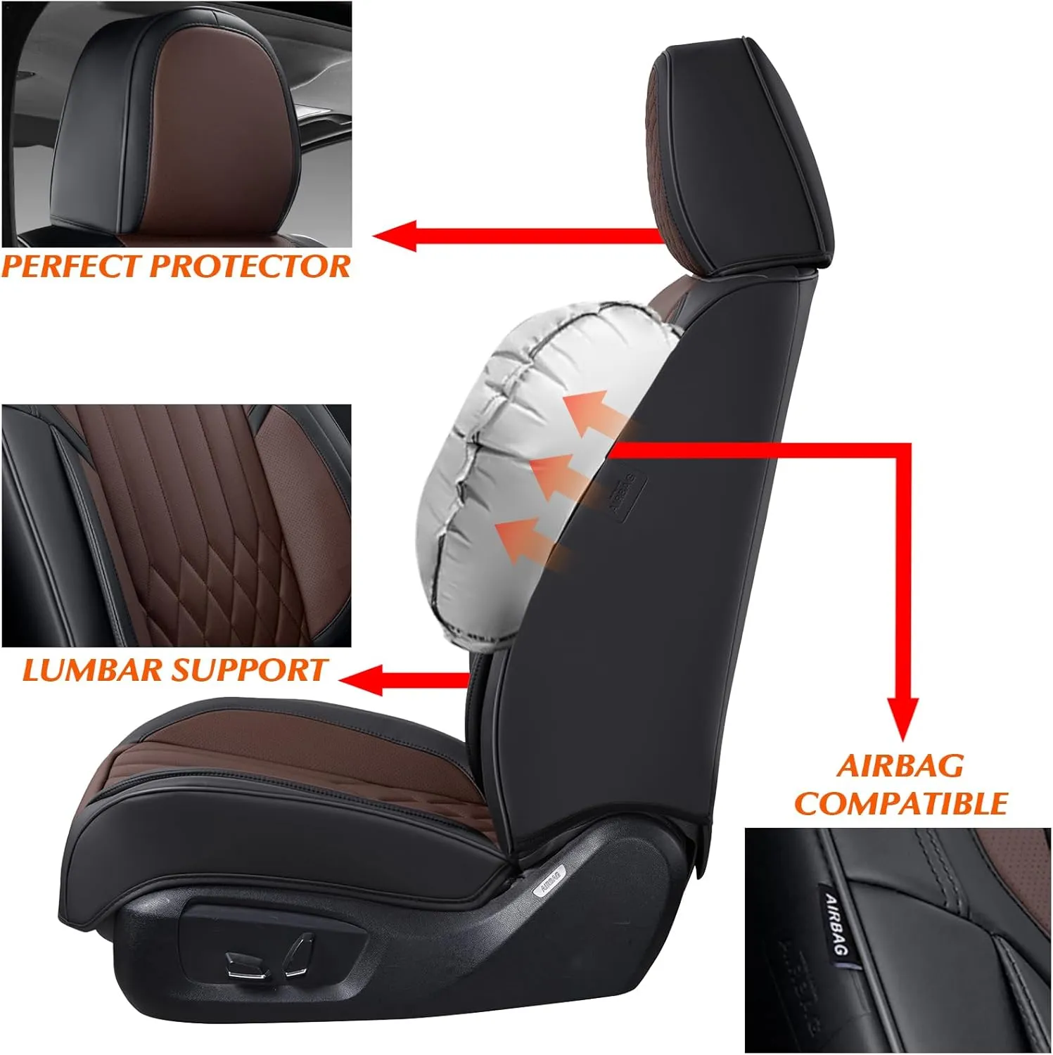 KEYOOG 2-Seater Waterproof and Breathable Nappa Leather Car Seat Covers Full Set, Fit for Front Seats of Cars, Compatible with Airbags, Car Seat Protector Covers for Most Cars - Black Coffee