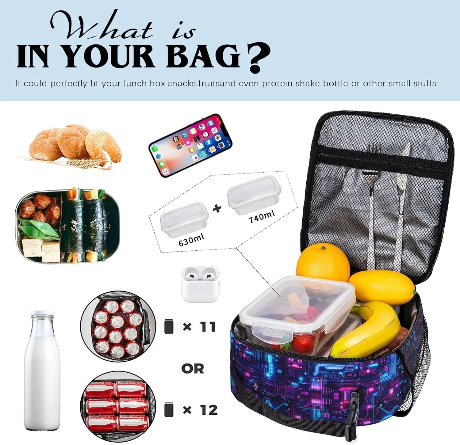 Kids Game Lunch Box For School Insulated Gaming Lunchbox Reusable Portable Lunch Bag With Adjustable Shoulder Strap For Boys Girls School Picnic Hiking Work