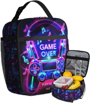 Kids Game Lunch Box For School Insulated Gaming Lunchbox Reusable Portable Lunch Bag With Adjustable Shoulder Strap For Boys Girls School Picnic Hiking Work