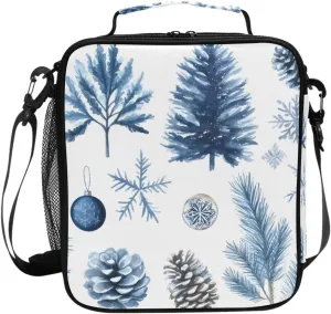 Kids Lunch Box Blue Pine Cones Cooler Insulated for Boys and Girls, Lunch Bag with Shoulder Strap for School, Picnic Meal