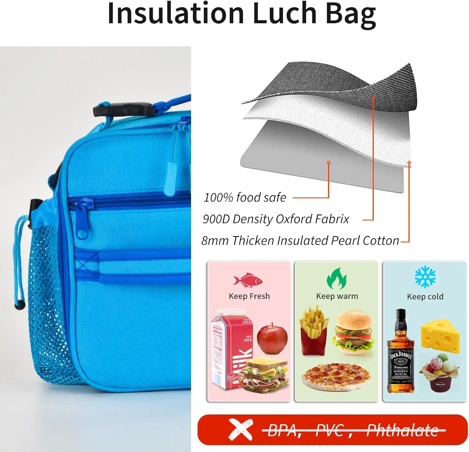 Kids Lunch Box For Girls,Lunch Box For Boys,Insulated Lunch Box For Kids,Kids Lunch Bag With Double Bottle Holder,Freezable Lunch Bag For School Travel Work,Reusable Lunch Bag For Kids Boys Girls Teen