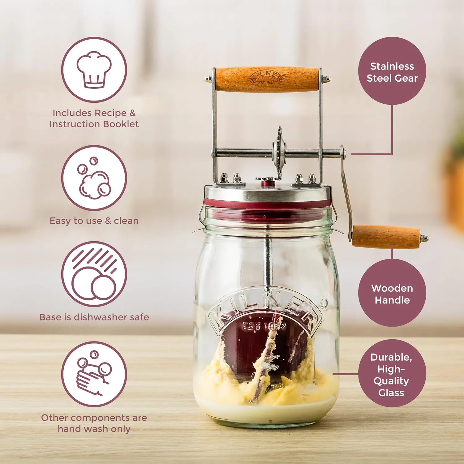 Kilner Vintage Glass Butter Churn; Delicious Homemade Butter in as Little as Ten Minutes; Large 34-Fluid Ounce Capacity Butter Churner, 1 EA