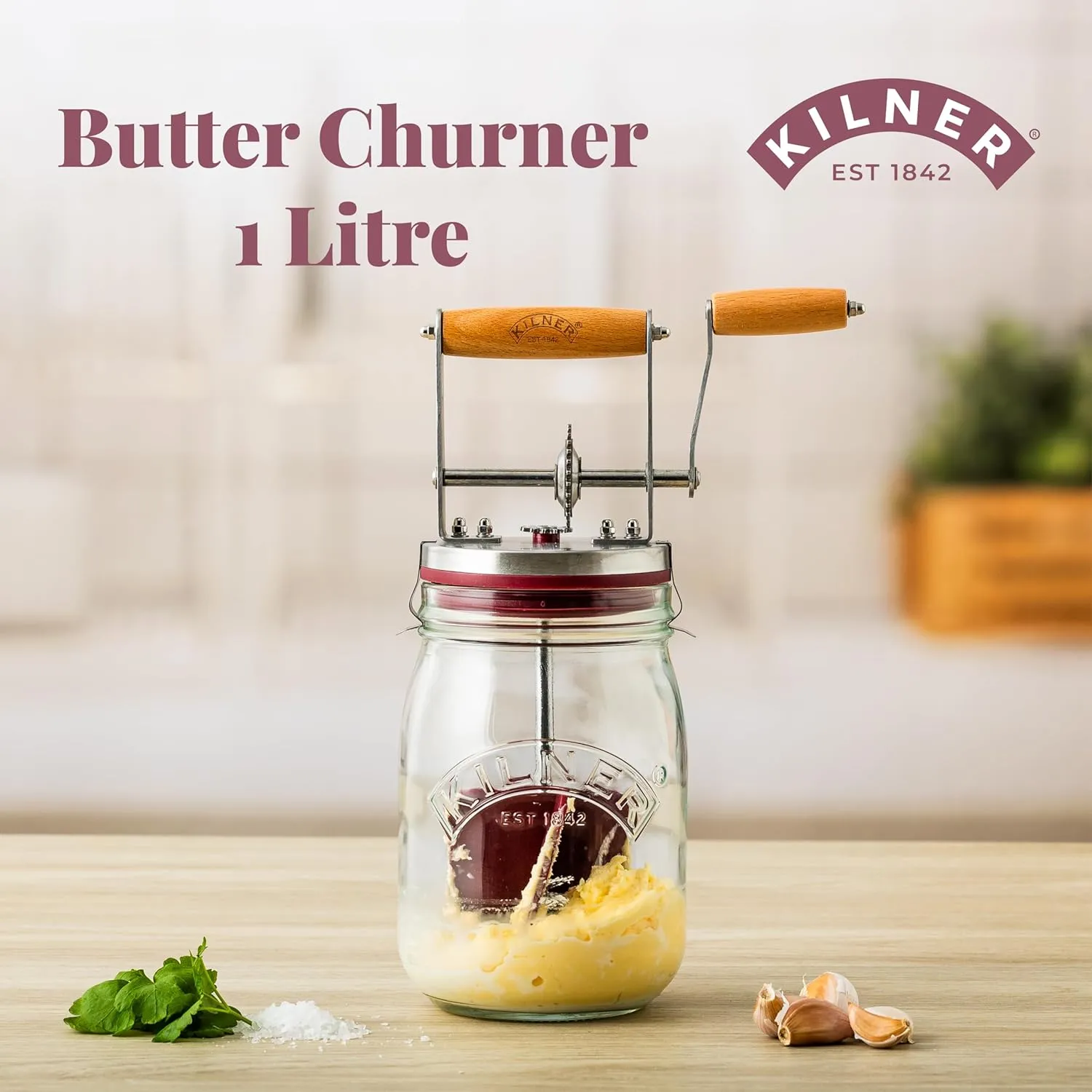 Kilner Vintage Glass Butter Churn; Delicious Homemade Butter in as Little as Ten Minutes; Large 34-Fluid Ounce Capacity Butter Churner, 1 EA