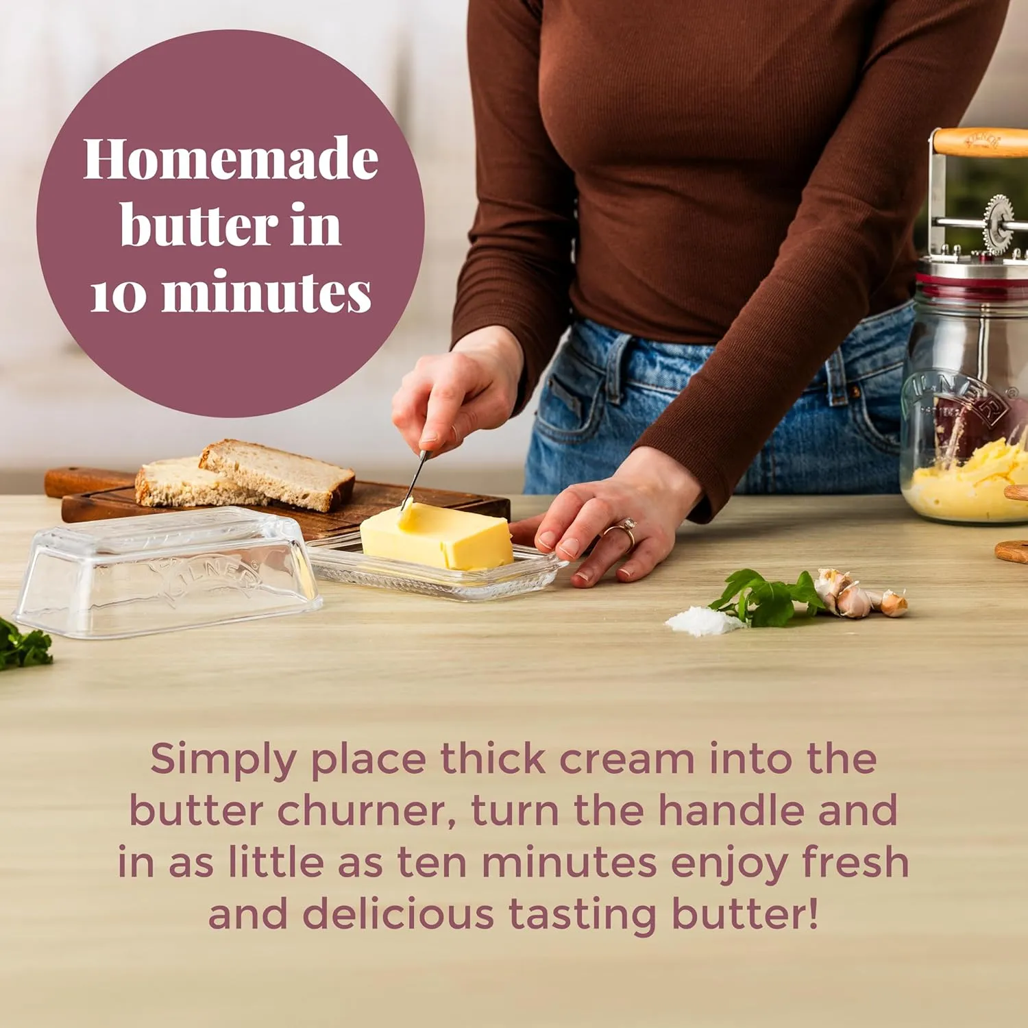 Kilner Vintage Glass Butter Churn; Delicious Homemade Butter in as Little as Ten Minutes; Large 34-Fluid Ounce Capacity Butter Churner, 1 EA