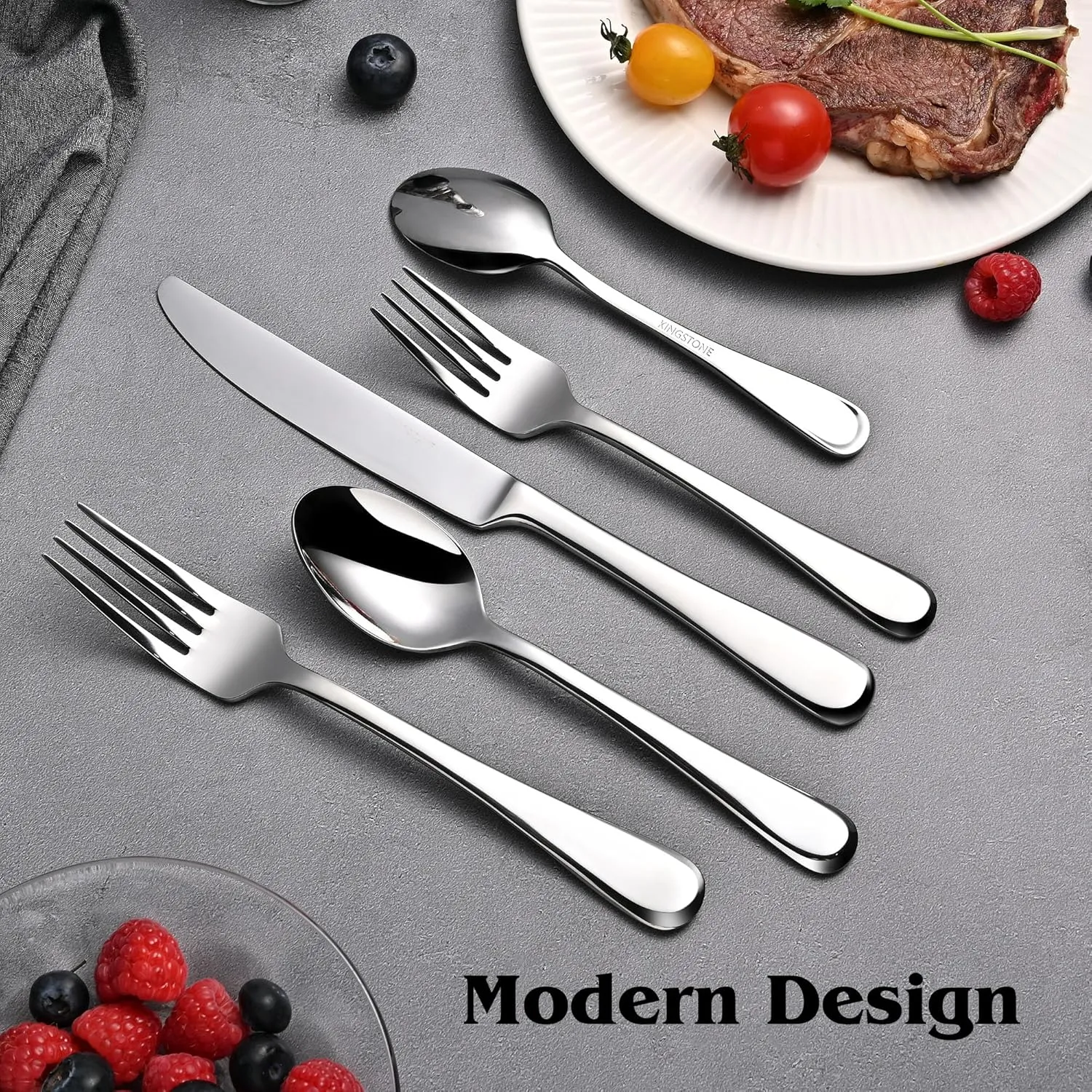 KINGSTONE 30 Pieces Silverware Set for 6, Premium Stainless Steel Flatware Set, Heavy Duty and Modern Design Cutlery Set, Mirror Polished, Dishwasher Safe