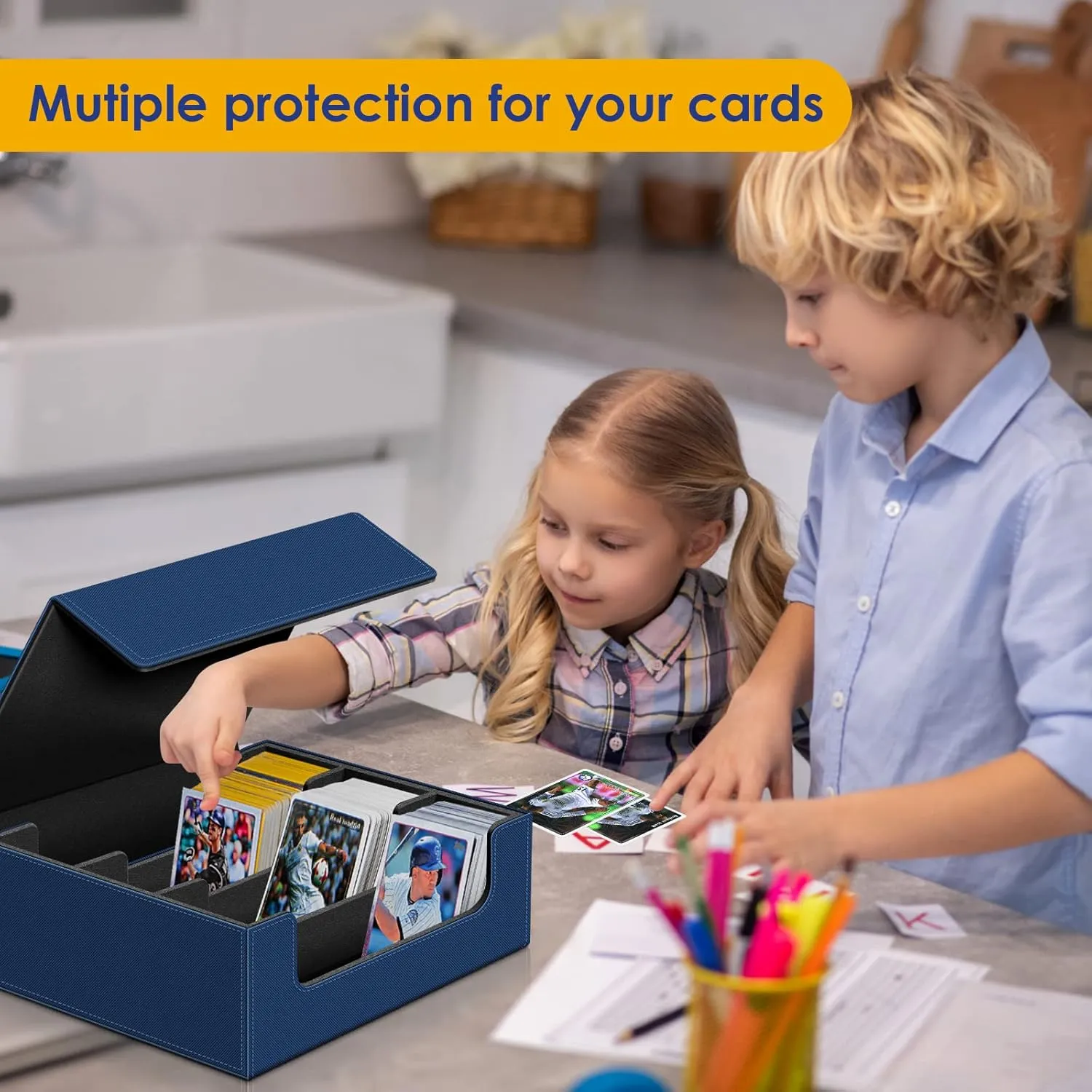 Kitoyz 1800  Trading Card Storage Box, Magnetic Closure Card Deck Boxes, PU Leather Card Box Card Storage Case for Magic Commander Game Cards Sport Cards