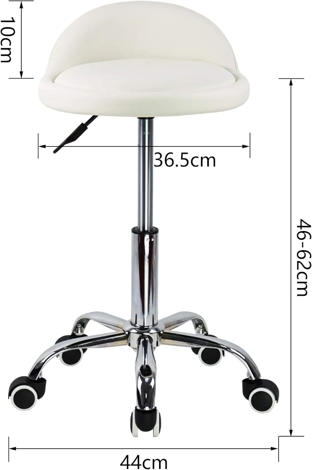 KKTONER PU Leather Round Rolling Stool with Back Rest Height Adjustable Swivel Drafting Work SPA Task Chair with Wheels (White)