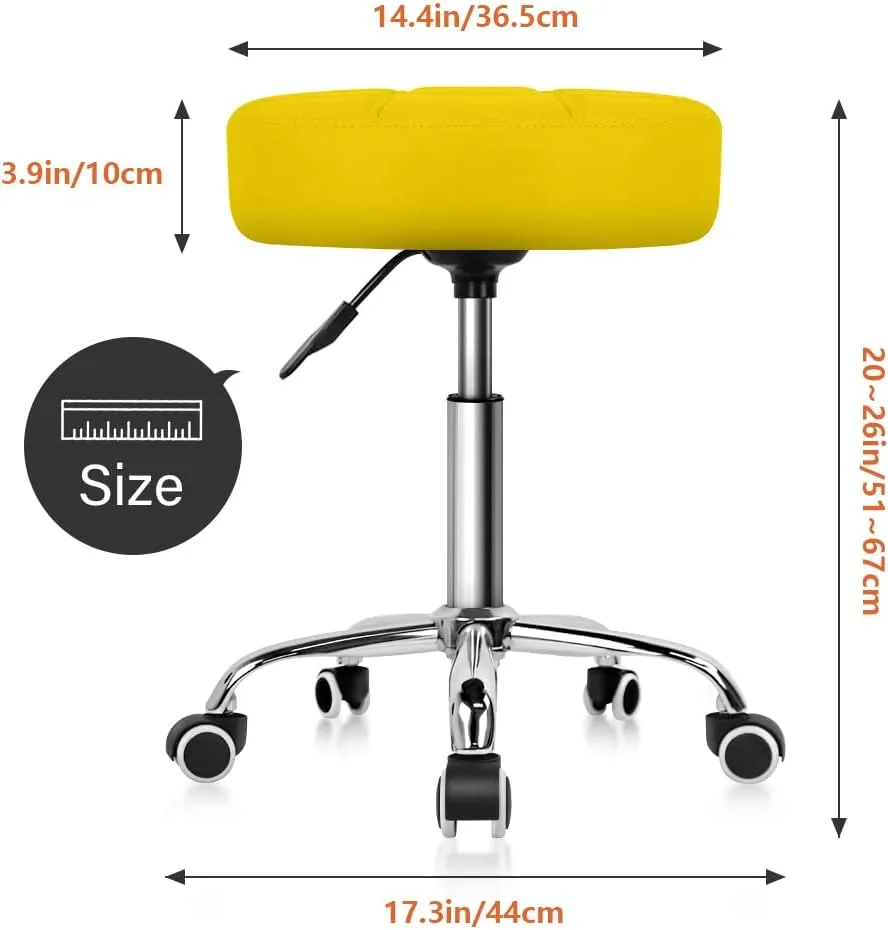 KKTONER Round Rolling Stool with Wheels PU Leather Height Adjustable Swivel Drafting Work SPA Salon Stools Office Chair (Yellow)