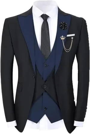 Kromoc Men's Suit Blazer Peak Lapel One Button Casual Dinner Wedding Jacket