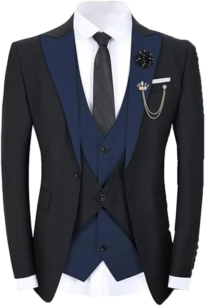 Kromoc Men's Suit Blazer Peak Lapel One Button Casual Dinner Wedding Jacket