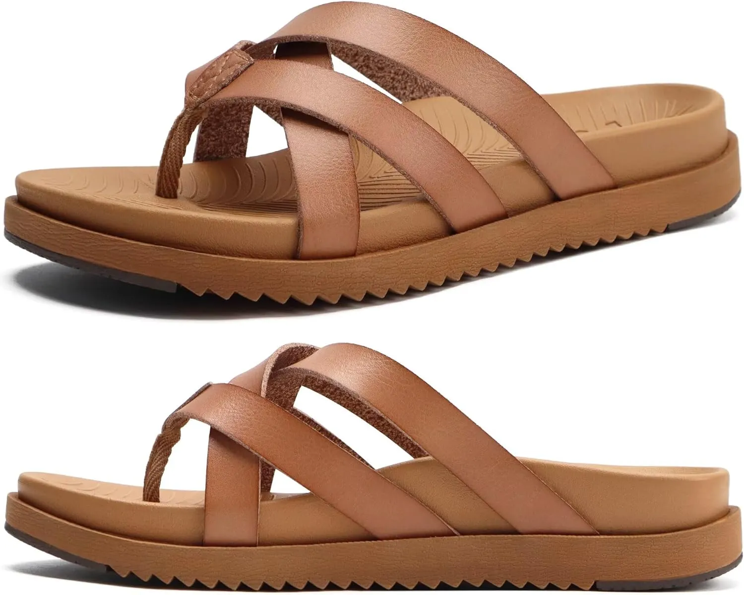 KuaiLu Womens Dressy Orthotic Flip Flops Trendy Comfortable Cushion Recovery Walking Criss Cross Thong Sandals Lightweight Yoga Foam Summer Slides with Plantar Fasciitis Arch Support