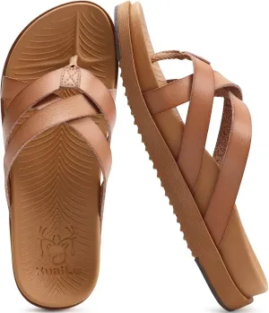 KuaiLu Womens Dressy Orthotic Flip Flops Trendy Comfortable Cushion Recovery Walking Criss Cross Thong Sandals Lightweight Yoga Foam Summer Slides with Plantar Fasciitis Arch Support
