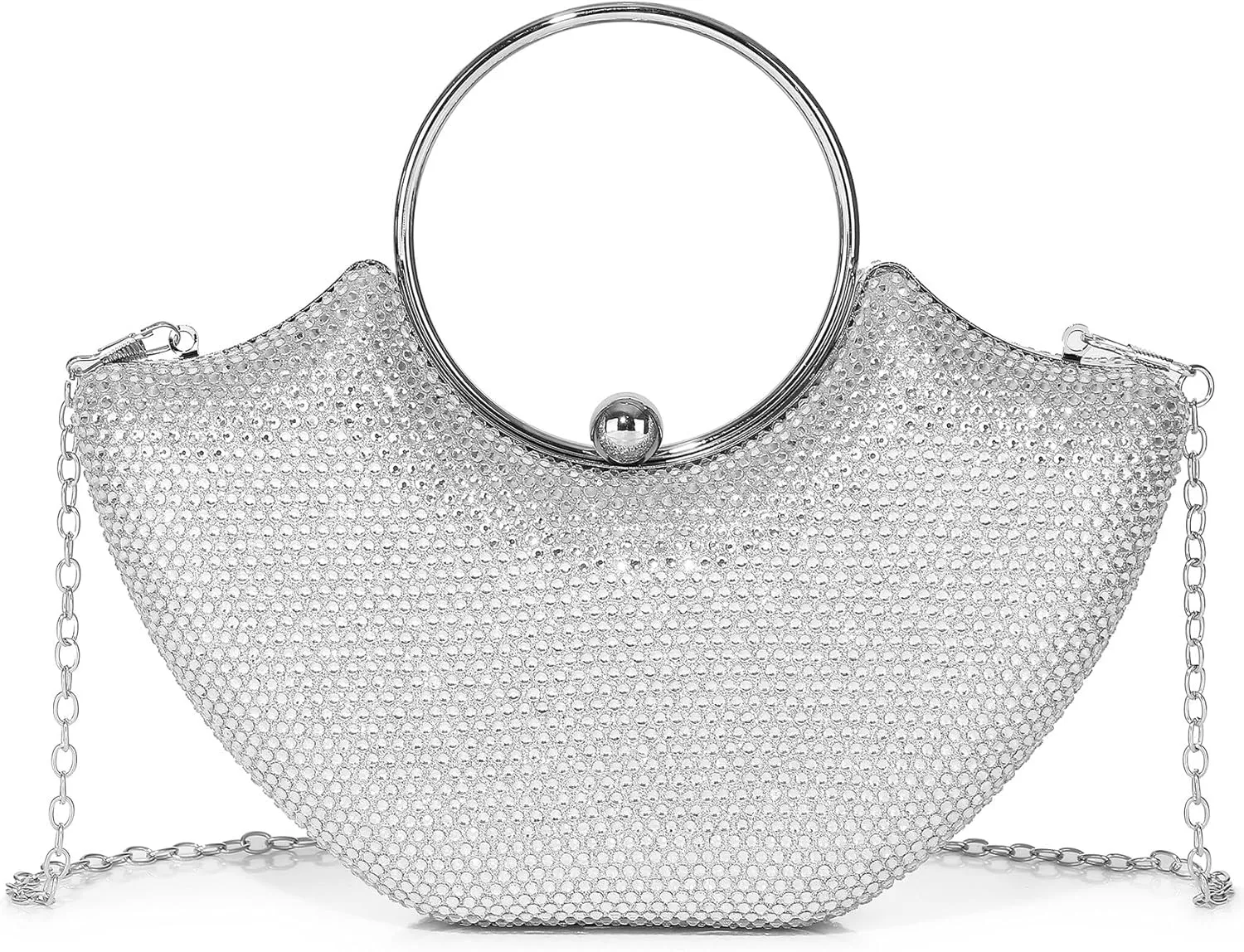 Labair Elegant Rhinestone Clutch Wristlet Evening Bag with Detachable Chain Strap.