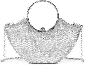 Labair Elegant Rhinestone Clutch Wristlet Evening Bag with Detachable Chain Strap.