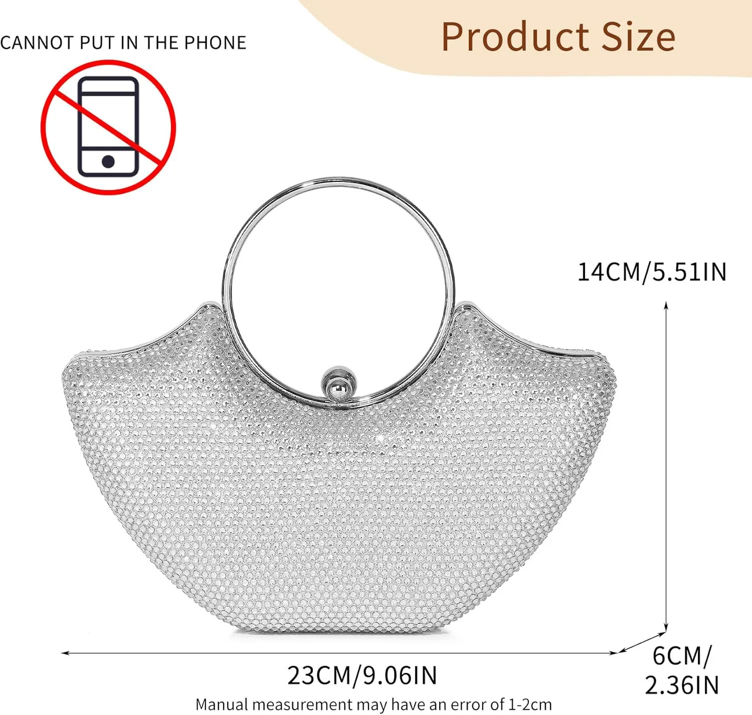Labair Elegant Rhinestone Clutch Wristlet Evening Bag with Detachable Chain Strap.