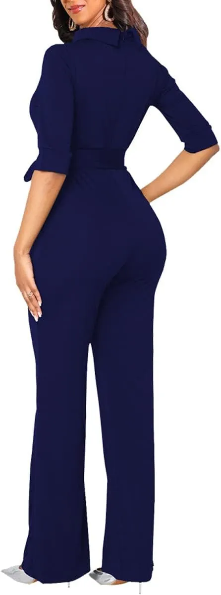 LaiyiVic Jumpsuits for Women Elegant Formal Turtle Neck Sexy One Piece Wide Leg Pants Rompers