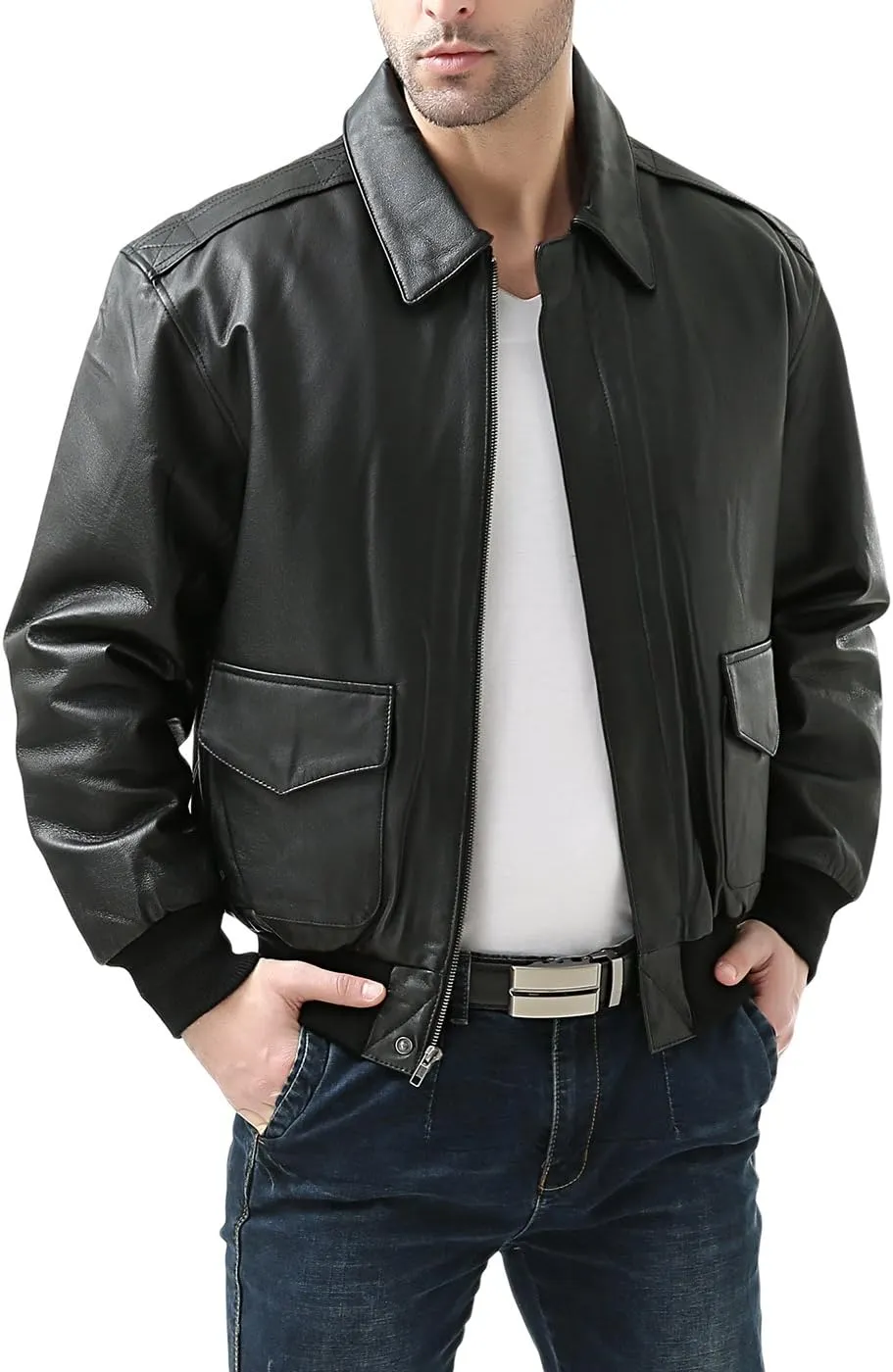 Landing Leathers Men Air Force A-2 Leather Flight Bomber Jacket (Also available in Big & Tall)
