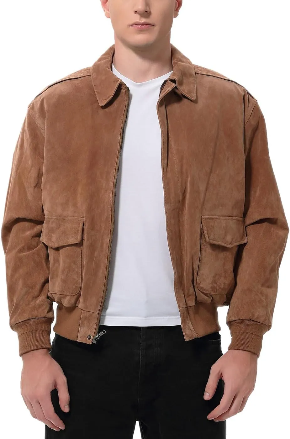 Landing Leathers Men Air Force A-2 Suede Leather Flight Bomber Jacket (Also available in Big & Tall)