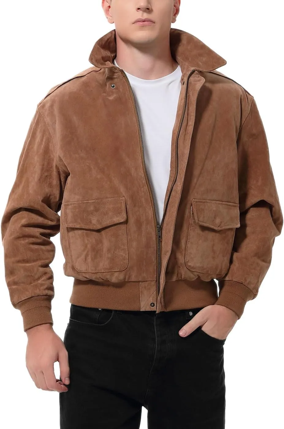 Landing Leathers Men Air Force A-2 Suede Leather Flight Bomber Jacket (Also available in Big & Tall)