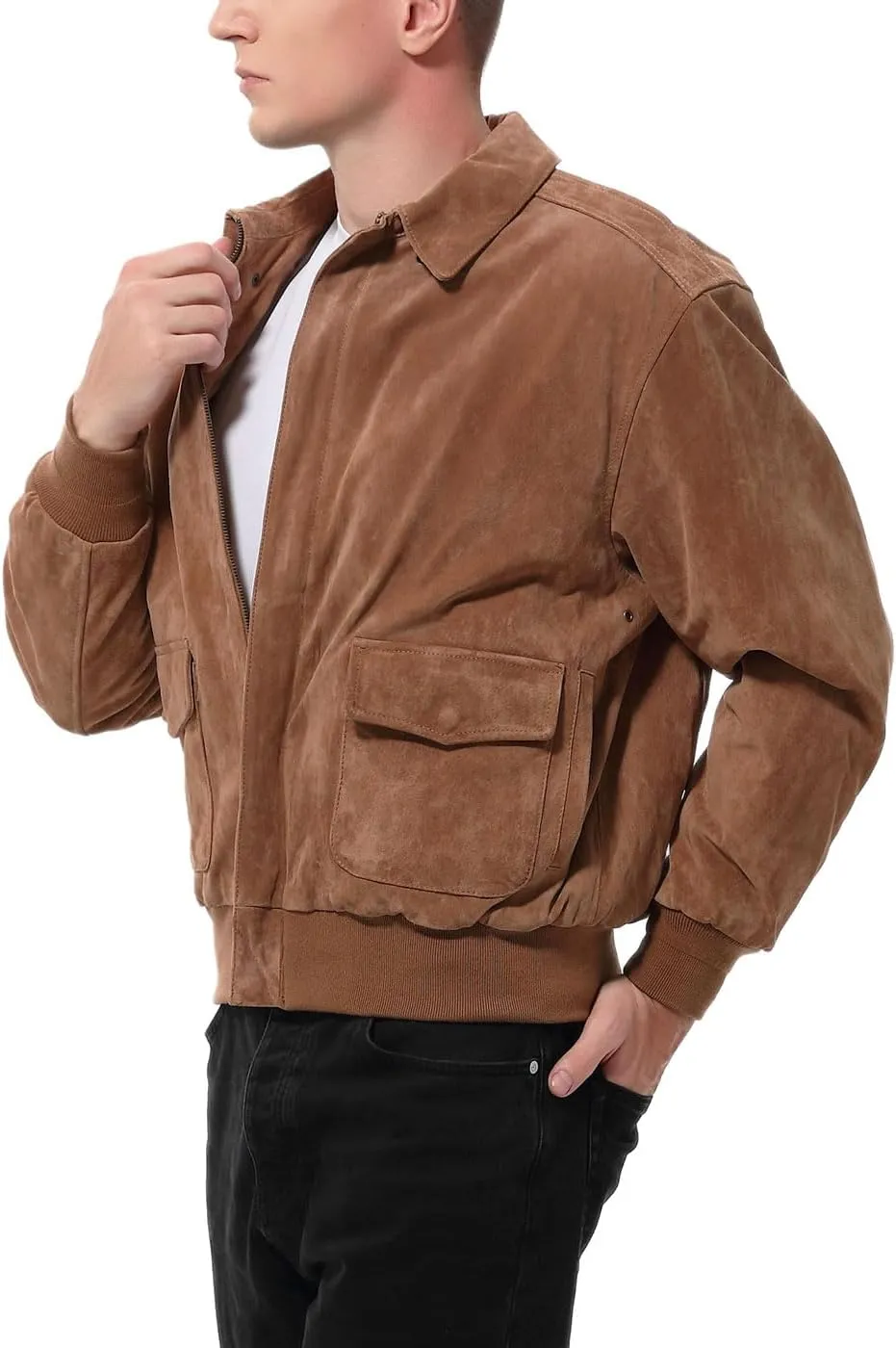 Landing Leathers Men Air Force A-2 Suede Leather Flight Bomber Jacket (Also available in Big & Tall)
