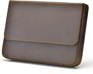 Lanxivi 12 Fountain Pen Case Genuine Leather Organizer, Crazy Horse Cowhide Leather Portable Pen Bag Pouch Drawer Style