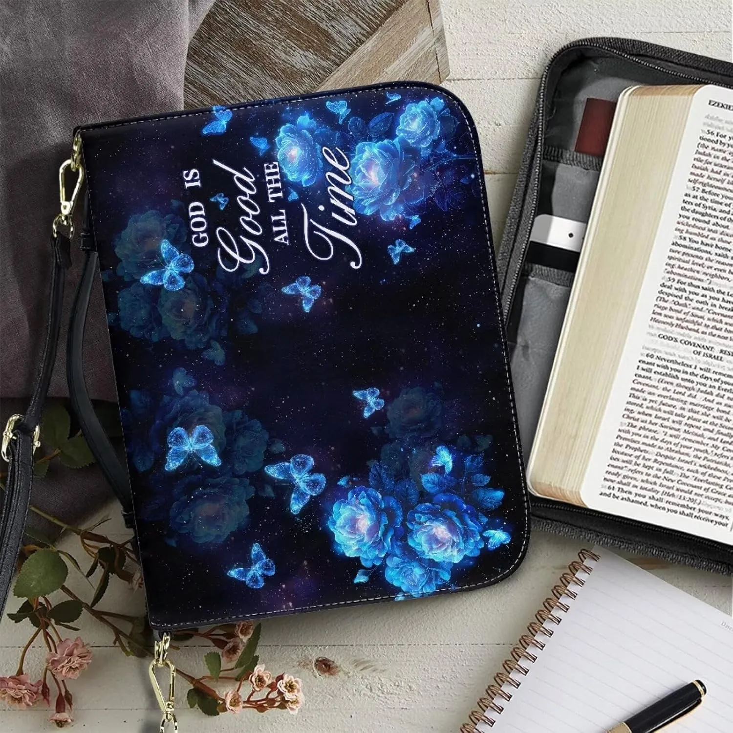 Large Bible Cover Case with Shoulder Strap, Leather Bible Case Church Bag, Portable Bible Tote Bag Gift for Christian